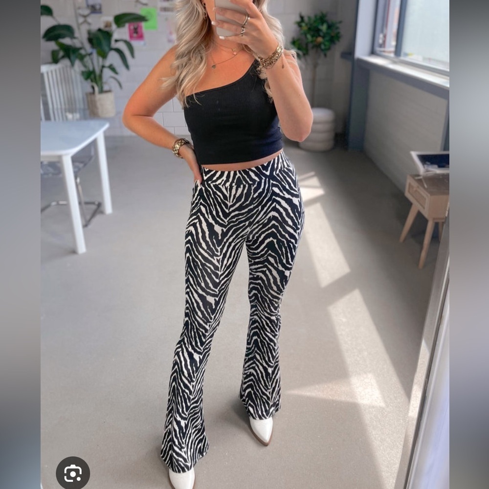 Black and White Zebra Print Flare Pants